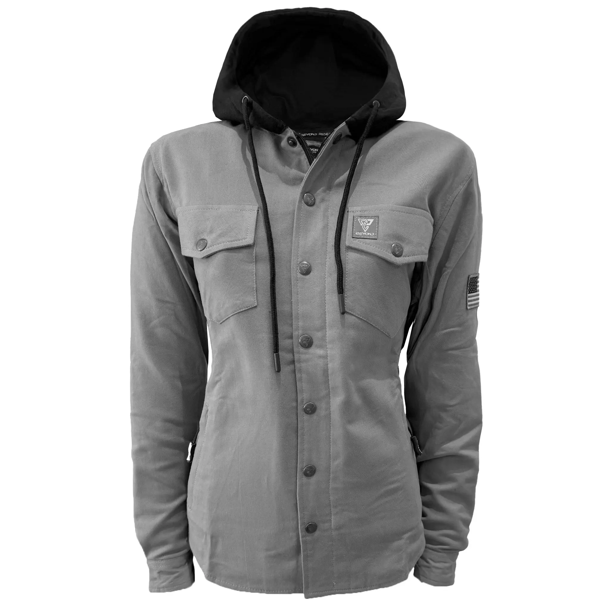 Protective Flannel Hoodie for Women - Grey Solid