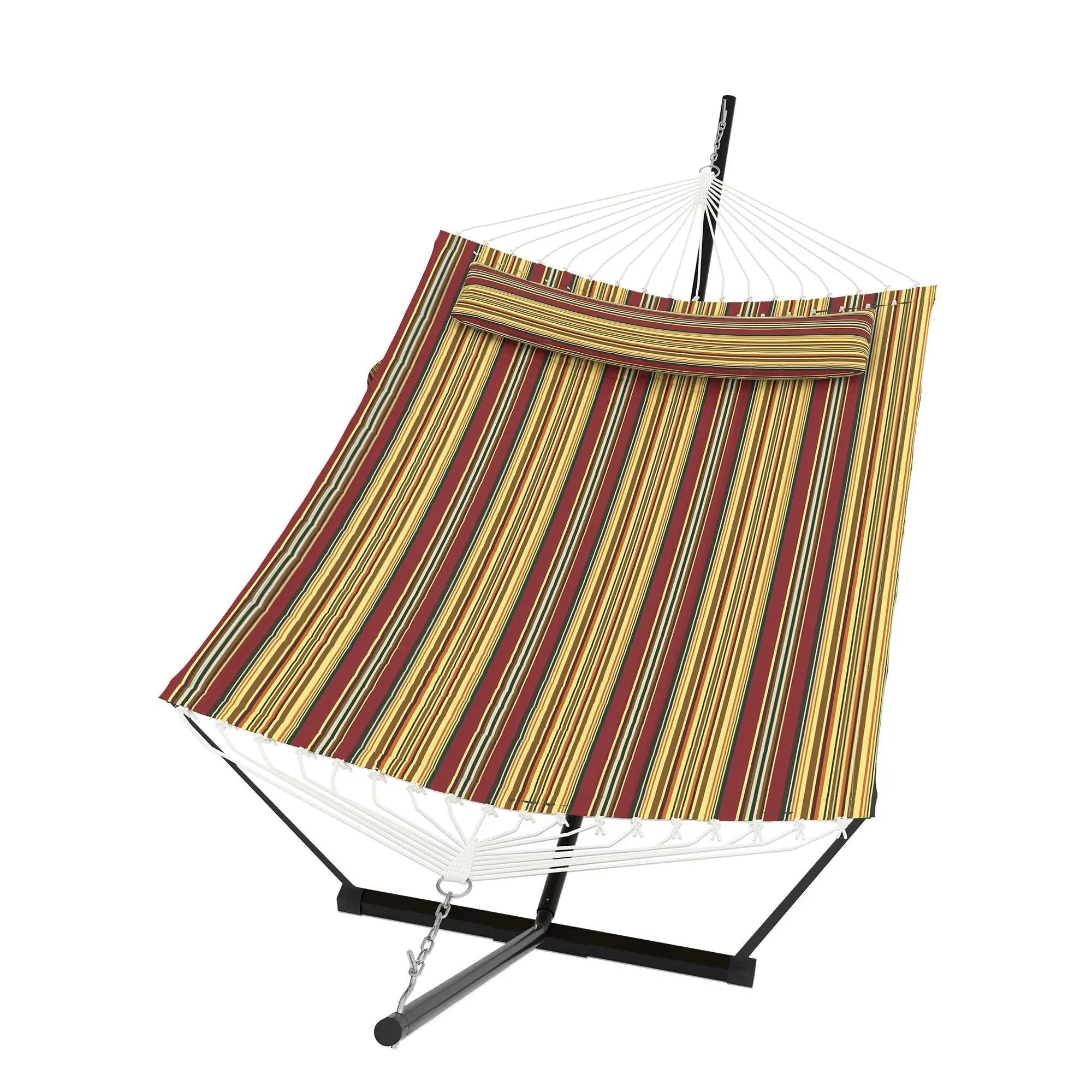 Double Hammock with Stand and Pillow, 2-Person Outdoor Furniture with 450 LBS Max Capacity and Balance Rope for Patio Backyard, Includes Stand