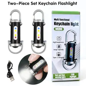 Compact 7-Mode Mini Handheld High Lumens Flashlight - 2Pcs 800-Lumen USB Rechargeable Keychain Lights with COB Side Light, Lightweight Waterproof Multifunctional LED Work/Emergency Lamps for Camping, Gift, Lightweight Waterproof Flashlight