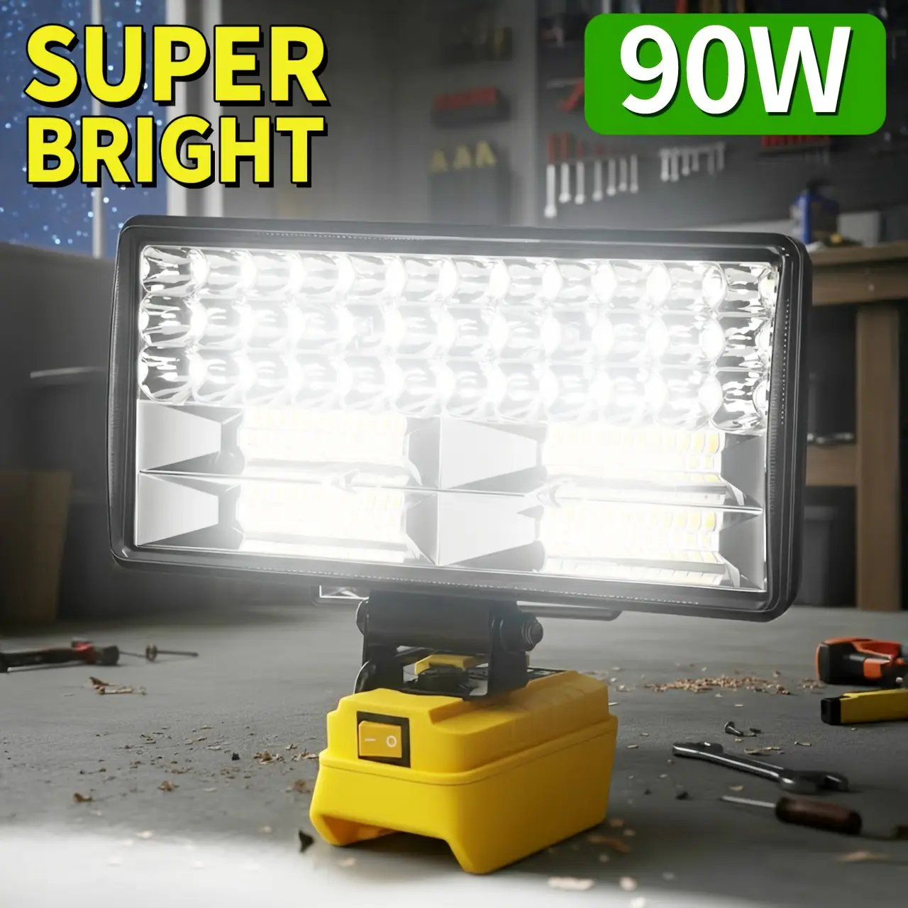 Cordless 20V Max LED Work Light for Dewalt 20V Battery, 90W 7800LM Wide Beam Floodlight with 2 USB Charging Ports, IP44 Waterproof for Emergency, Workshop (No Battery)