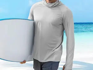 Sun Protection Hooded Long Sleeve Shirt with Built-In Face Mask & Thumbhole Cuffs Lightweight Breathable UV-Resistant Fabric for Fishing Hiking Running & Beach TikTok Trending Summer Essential for Men