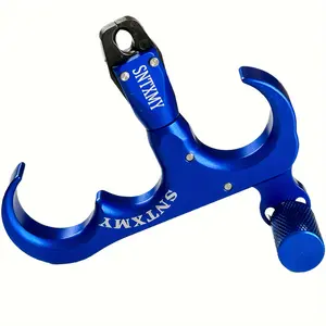SNTXMY Blue Three-Finger Rotatable Archery Release Aid for Compound Bow Aluminium Thumb Release Enhances Shooting Experience
