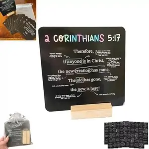 52 Scripture Cards, Bible Verse Mapping Cards,Scripture Memory with Wood Stand, Christian Bible Trivia Memory Card Crafts Set, Vertical Cards, Quote Cards