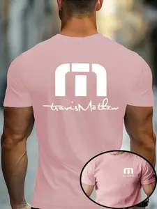 Travis Matthew Letter Print Style Streetwear T-Shirt, Men's Simple Round Neck Short Sleeve, Spring Summer Breathable Trendy Top, Casual Wear