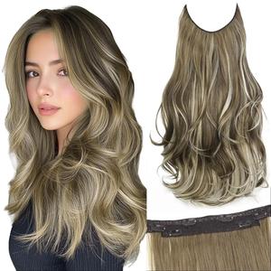 AISI HAIR Invisible Wire Hair Halo Extensions Long Straight Layered Synthetic with Transparent Adjustable Size 6 Secure Clips Hairpieces for Women 20 Inch Essential Tool Durable Sturdy Pre Cut Closure, Synthetic Soft Hair, Halo Hair Extension,summerhairst
