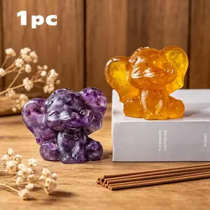 Natural Crystal Cute Elephant Statue, Reiki Healing Amulet Figurine, Feng Shui Sculpture Ornament, Home Office Desktop Decoration, Crystal Decorative Ornaments
