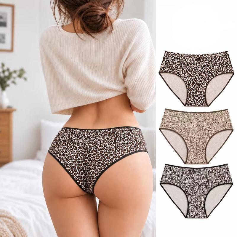 Women's Soft Cotton Low Waist Bikini Panties - Bold Leopard All Over Print, Breathable, Stretchy, Lightweight, Good Fit, Fashionable Basics, Casual Underwear for Women, S12-3