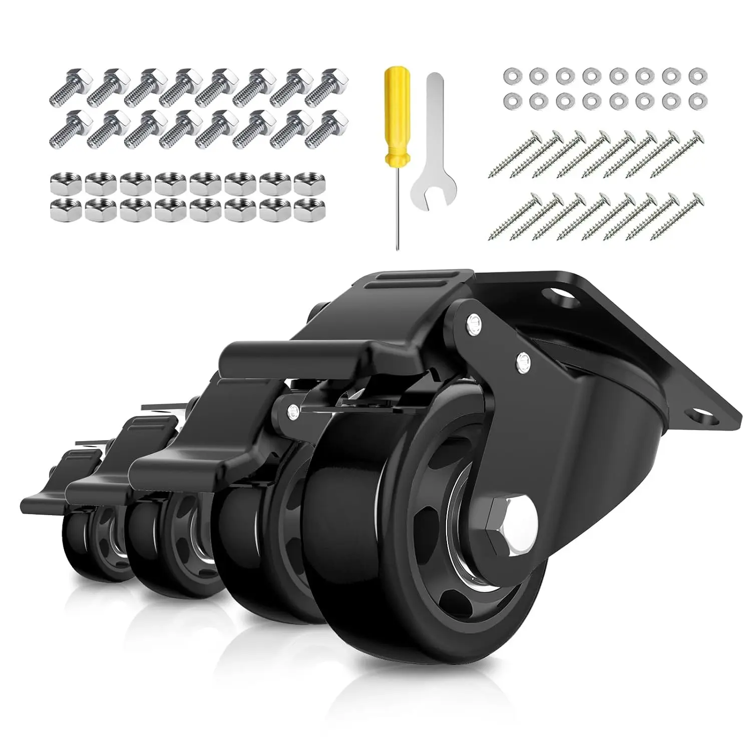 3 Inch Caster Wheels  Casters Set of 4 Heavy Duty with 1000 Lbs Locking Industrial Swivel Top Plate for Furniture and Workbench Cart(Two Hardware Kits Include)
