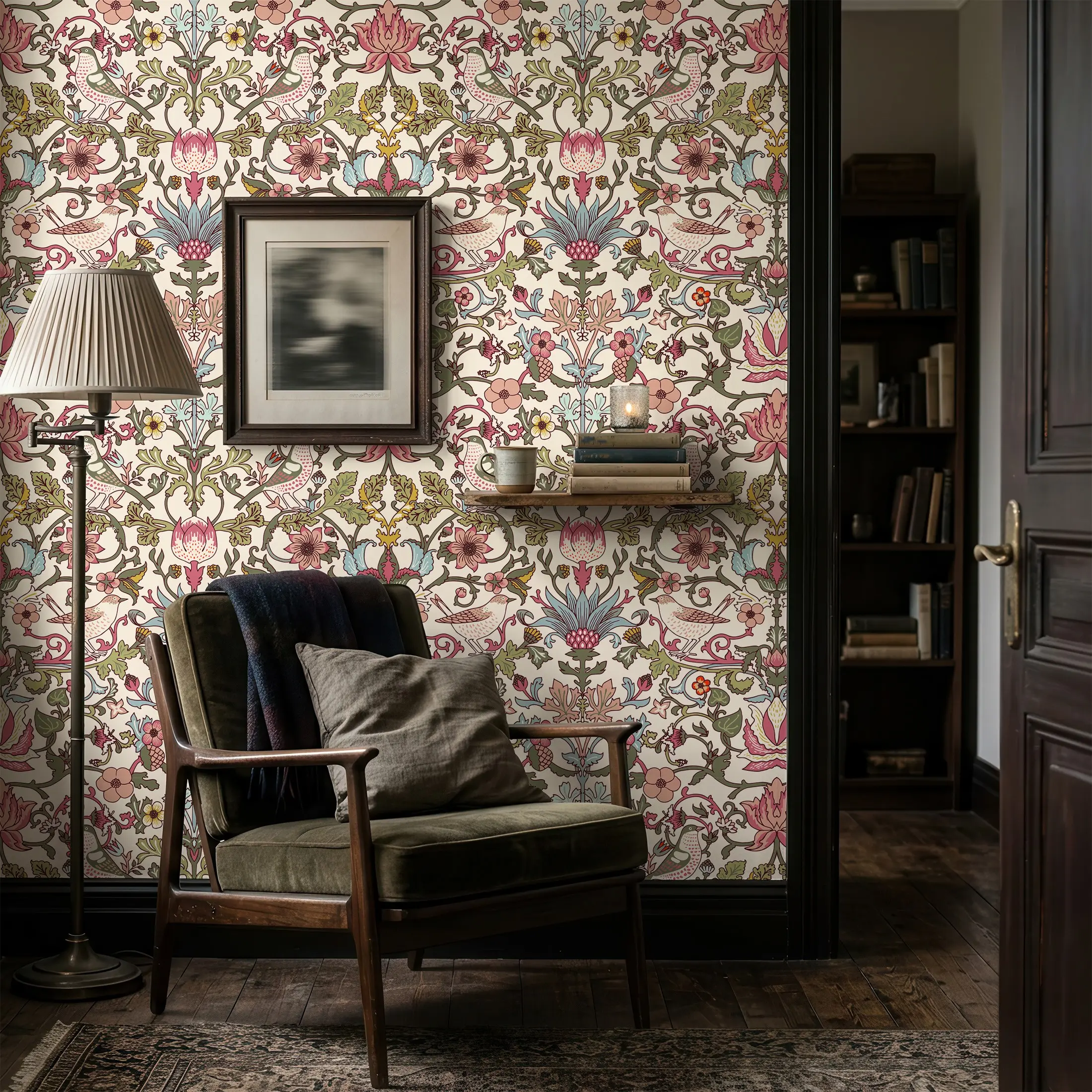 William Morris Garden Floral Wallpaper, Self-Adhesive Removable Wall Decal, Moisture-Proof Home Decor for Living Room, Bedroom, Bathroom