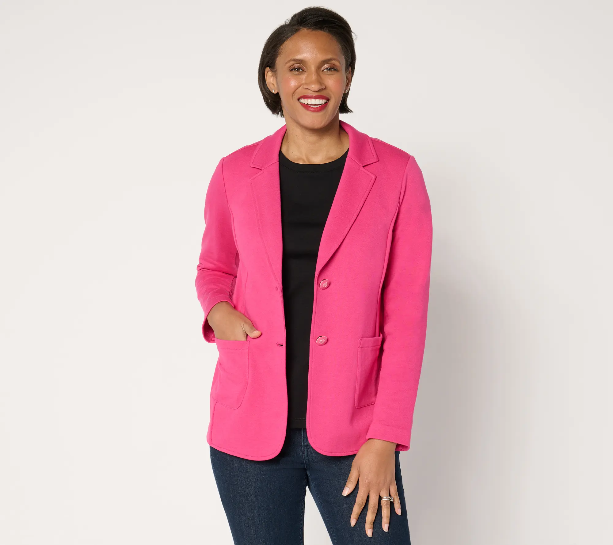 Susan Graver Weekend Marina Knit Regular Notch Collar Blazer Susan Graver Weekend Marina Knit Regular Notch Collar Blazer