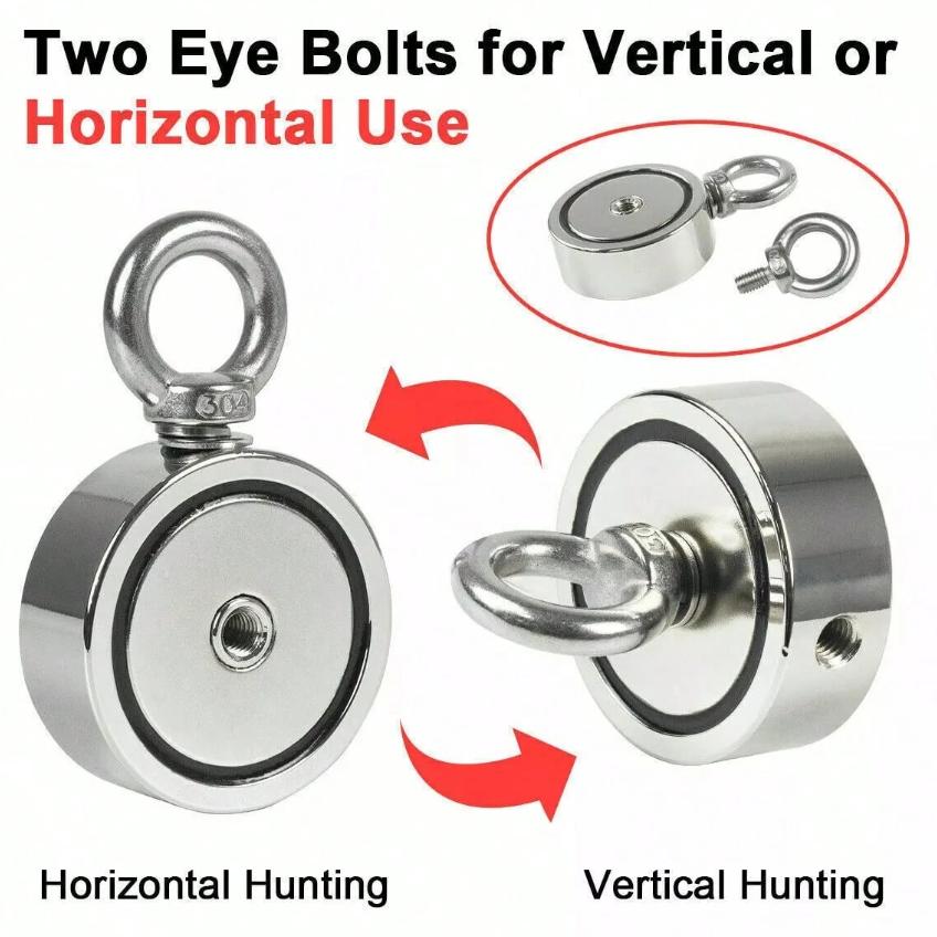 1300 LBS Strong Fishing Magnet Kit Double-Sided Neodymium iron boron magnet Pull Force And Rope Carabiner  For Magnetic Fishing, Treasure Hunting And Metal Item Retrieval