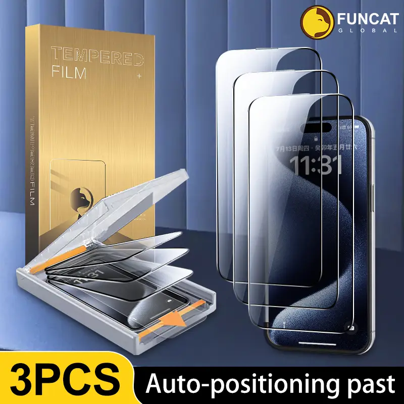 FUNCAT  [3PCS] Screen Protector Cabin;  For iphone 16/15/14/13/12 Dust Free, Bubble Free, Precise Fit, 【3pcs +A Reusable Cabin】 (High Definition/Anti-