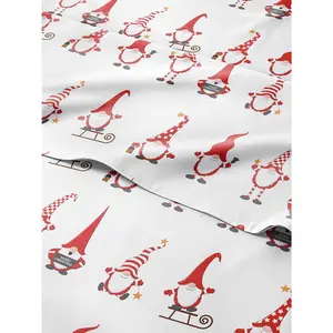 Queen Christmas Holiday Gnomes Red Sheet Set - Holiday Xmas Pattern Bedding Set - Deep Pockets - Snug Fit - 4 Piece - Wrinkle Free - Comfy Festive Winter - Holiday Sheets for Women, Men, Kids & Teens