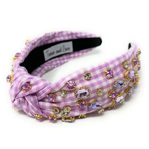 Stylish Gingham Print Headband for Spring/Summer - Handmade Beauty with Top Knot Design, Gingham Top Knot Statement Headband Checkered Style