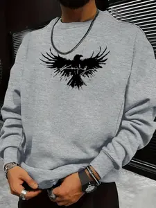 Men's Eagle Print Round Neck Sweatshirt, Regular Fit Casual Fashion Long Sleeve Pullover for Fall & Winter, Men's Clothes for Daily Wear