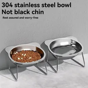 Stainless Steel Pet Bowl Slanted Design, Anti-Cervical Spondylosis Solution for Cats & Dogs, Versatile Dual-Use Feeding Option