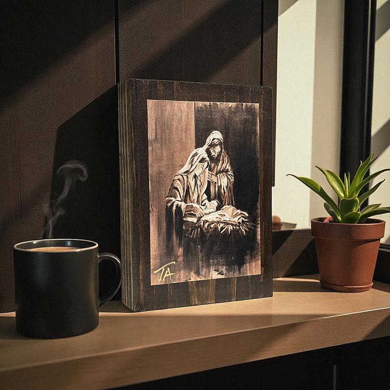 The Nativity on 5.5 x 8 Rustic Wood / FREE SHIPPING