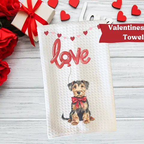 Valentines Day Dog towel (red bow, red balloon)