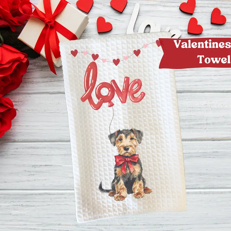 Valentines Day Dog towel (red bow, red balloon)