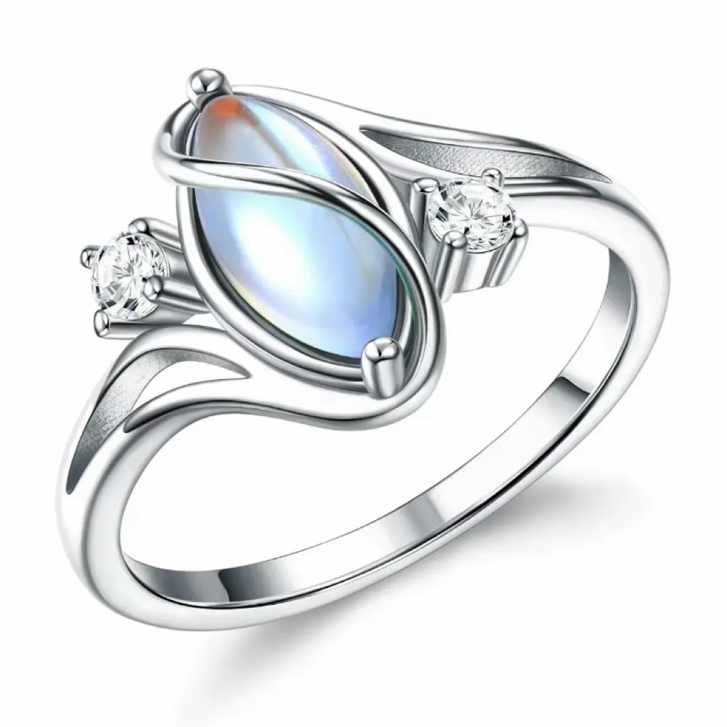 Synthetic Moonstone Ring with 5A CZ Accent Design, Elegant Women's Rainbow Stone Jewelry for Girls, Romantic Moon Ring Perfect Gift for Lover as Birthday and Christmas, for Daily Wear and Party,Mother's day Gift