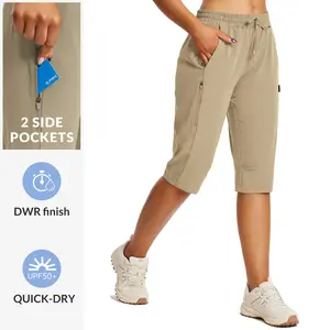 baleaf Women's 15" Long Shorts Below The Knee Capri Hiking Cargo Shorts Lightweight Quick Dry Elastic Waist for Casual