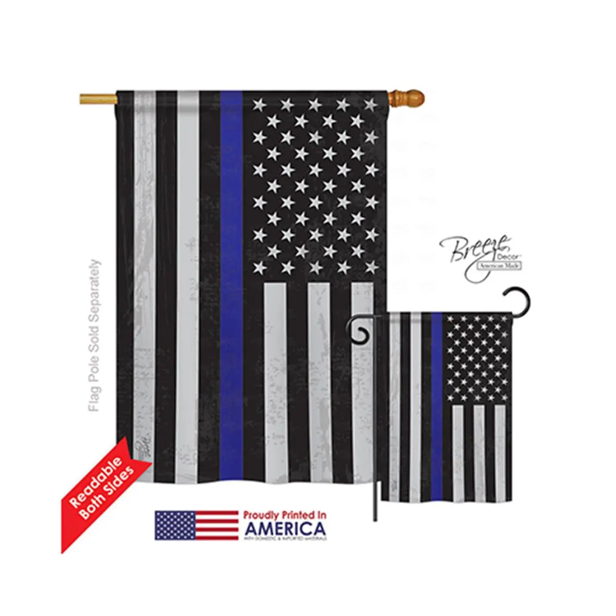 Breeze Decor 08382 Military US Blue Stripe Polyester Double-Sided Vertical Impression House Flag - Fade-Resistant, US Pride, 28x40 in.