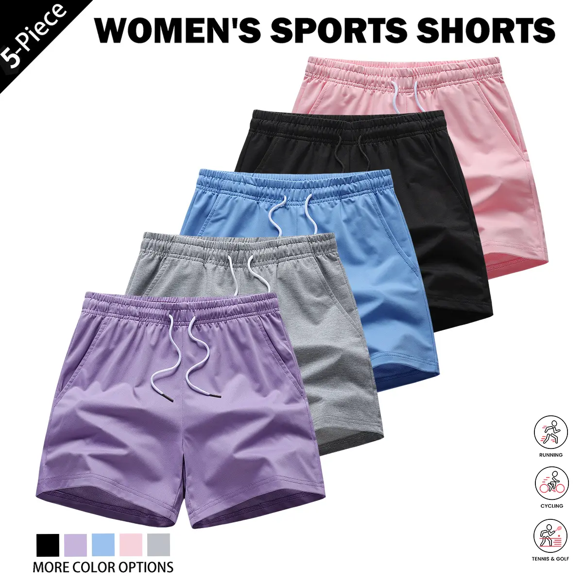 Women's Lightweight Summer Preppy Sporty Chic Active Shorts Set - Elastic Drawstring Waistband, Loose Breathable Polyester Bottom for Running, Gym Wear