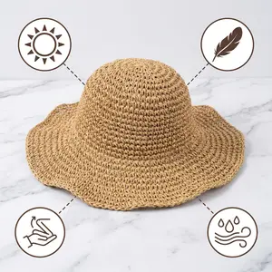 Women's Foldable Straw Hat Hand Woven Natural Fiber Beach Sun Hat with UPF 50+ UV Protection Ideal for Travel Hiking Camping and Outdoor Summer Adventures