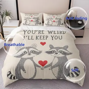 2/3 Pcs Raccoon Friendship Pattern Down Duvet Cover Set (1* Duvet Cover +1/2* Pillowcase, No Filling), High-Definition Digital Printing, Soft,High-End Bedding Set, Suitable For All Year Round! Machine Washable,Best Holiday Gift