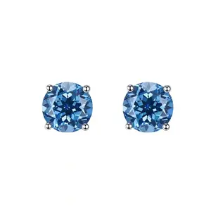 【1025】2CT*2 Royal Blue Cubic Zirconia Stud Earrings – Silver Four-Prong Setting