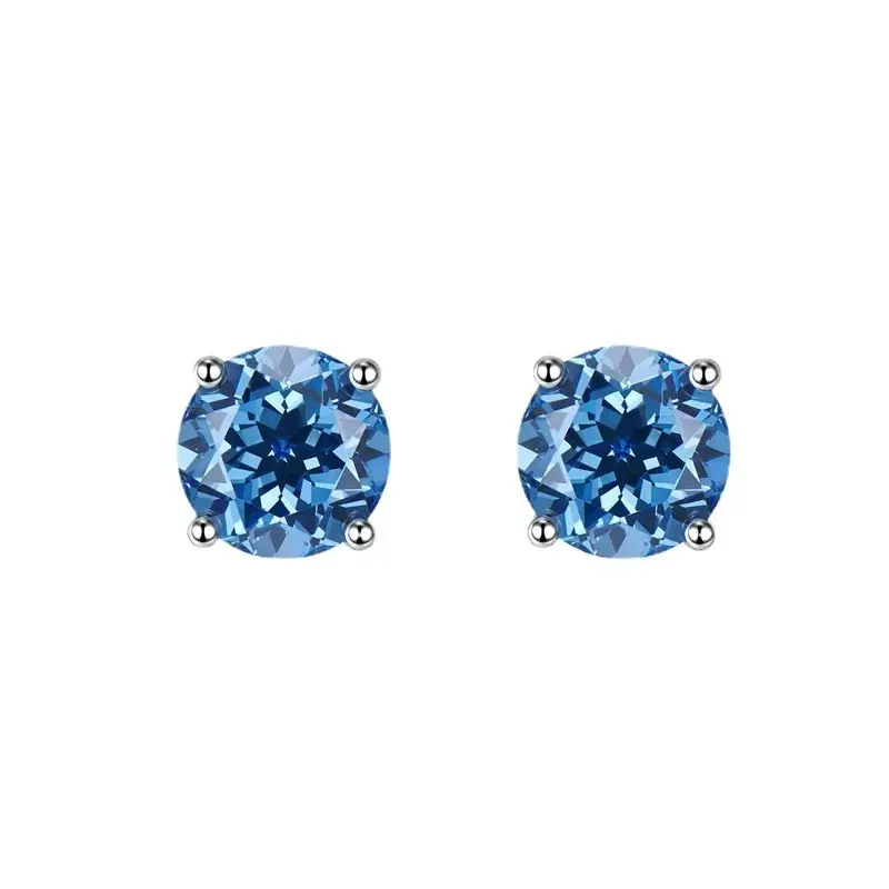 【1025】2CT*2 Royal Blue Cubic Zirconia Stud Earrings – Silver Four-Prong Setting