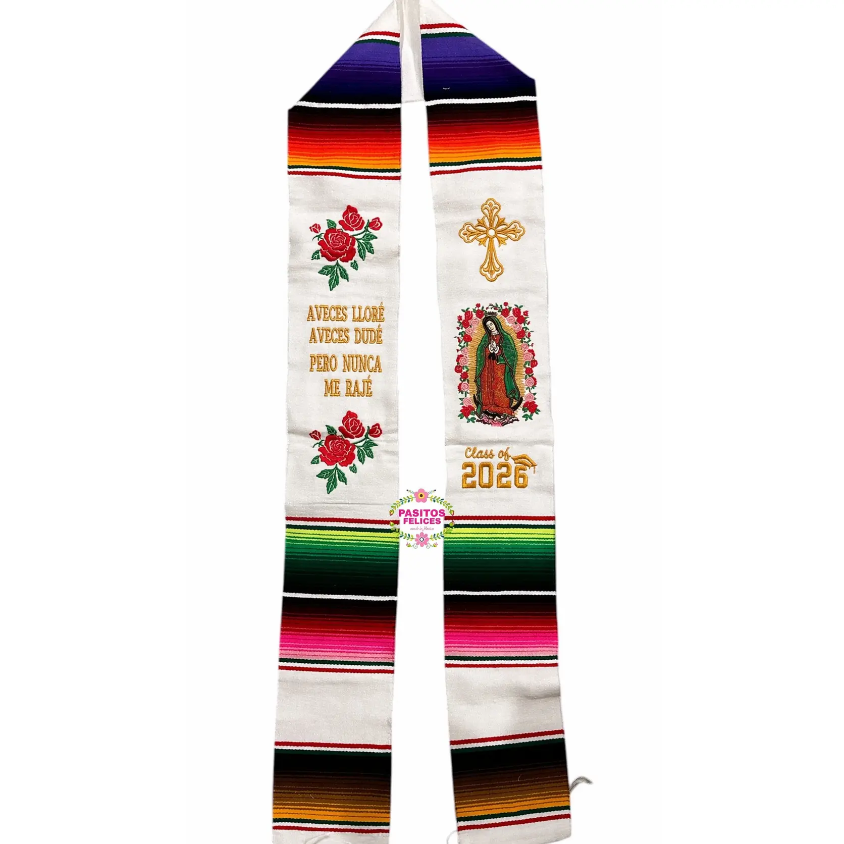 *2026* Aveces lloré - Cross White Graduation stole Sarape Sash IN STOCK