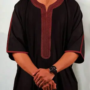 Thobe for Men - Black Briefs with Red Detailing, Short Sleeves, Versatile Casual Wear for Men - Menswear