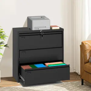 3 Drawer Lateral Filing Cabinet with Lock – 40 inch Heavy Duty Metal File Organizer – Fits Letter/Legal/A4 Documents – Secure Storage, Easy Assembly – Office & Home Workspace