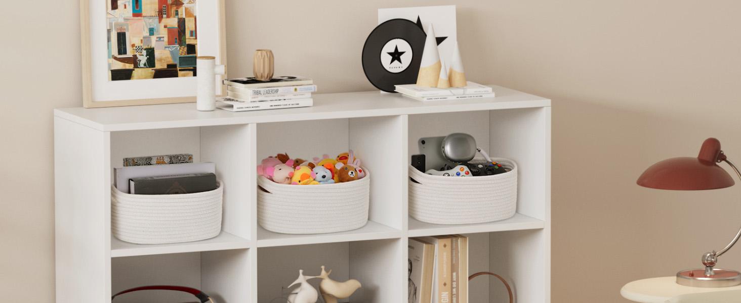 Lifewit 6 Pack Woven Baskets - Cotton Rope Baskets for Storage, White, Ideal for Organizing, Round Storage Box Caddy for Closet