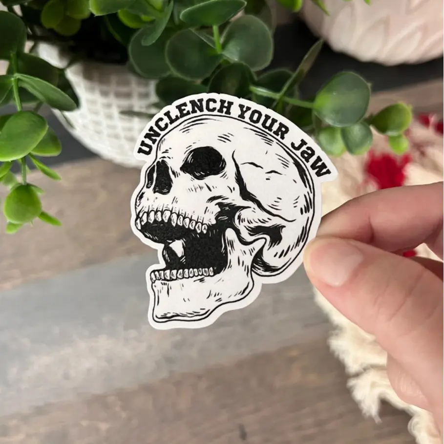 Dental Sticker - Unclench Your Jaw - Black Waterproof Sticker Featuring Skull Design for Decor, Ornaments, Decorative Prop Room