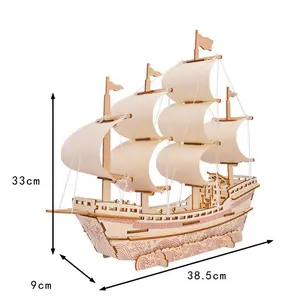 DIY Wooden Boat Toy Large Wooden Ship Model Handmade 3D Puzzle Model Educational Laser Cutting