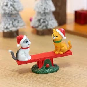 3pcs Christmas Teeter Totter Cat Figurines, Realistic Resin Animal Decorations, Holiday Tabletop Ornament, Home Bar Cafe Garden Yard Decoration, Christmas Ornaments