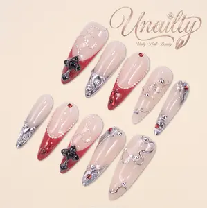 Unailty ICrimson Chains| Professional Salon-Quality Handmade Press-On Nails | High-Strength & Durable | Reusable