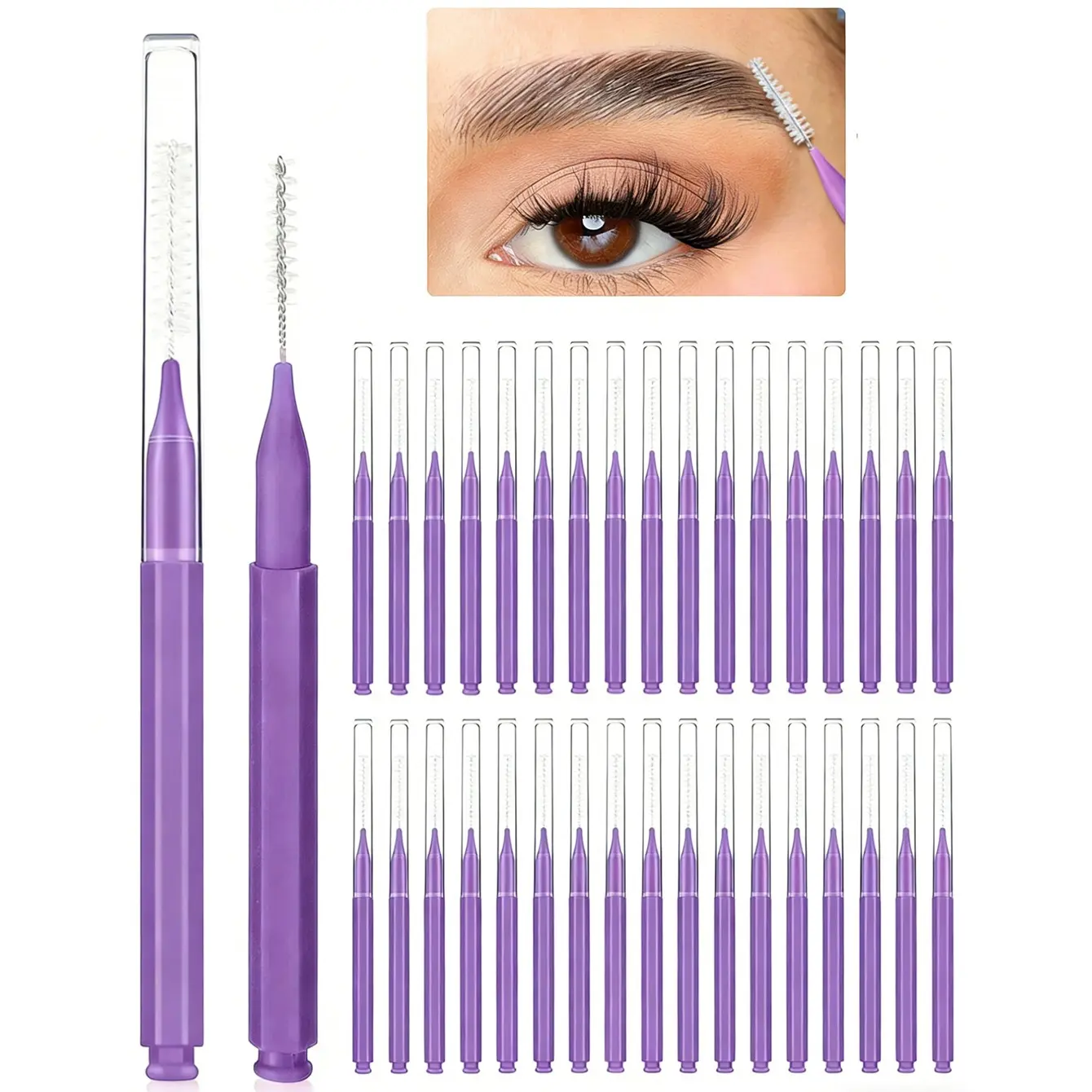 10/20/50/100/150/200pcs Micro Eyebrow Brushes With Caps, Eyebrow Grooming Brushes, Spiral Brushes, For Eyebrows, Eyelashes, Eyebrow Filling, Eyebrow & Eyelash Lifting And Tinting, Eyebrow Combs, Eyeshadow Brushes, Eyebrow Makeup Tool