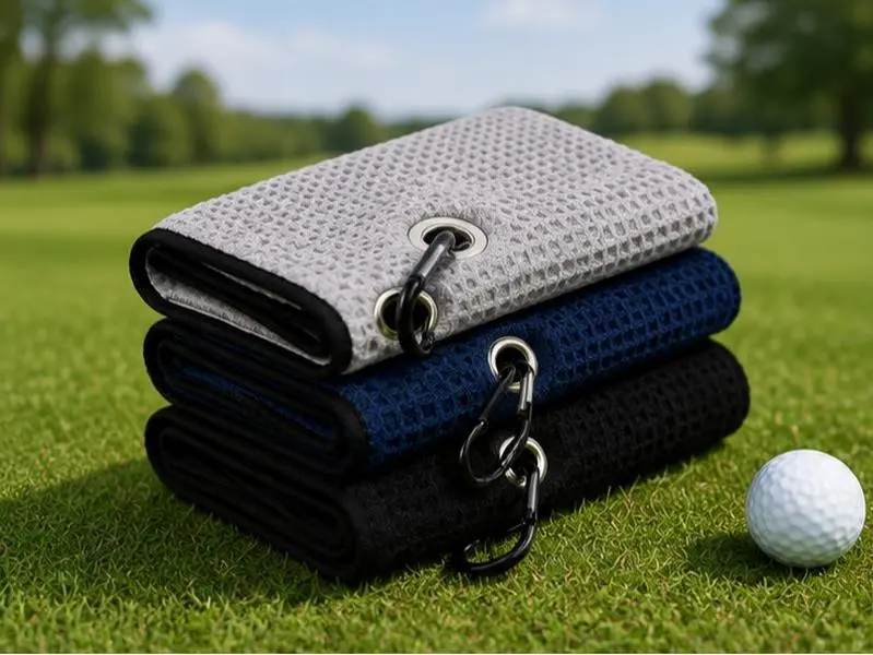 3 Pack Golf Towels, 16" x 24" Microfiber Waffle Golf Towel with Carabiner Clip, Tri-Fold Golf Bag Towel for Cleaning Golf Balls, Clubs & Hands