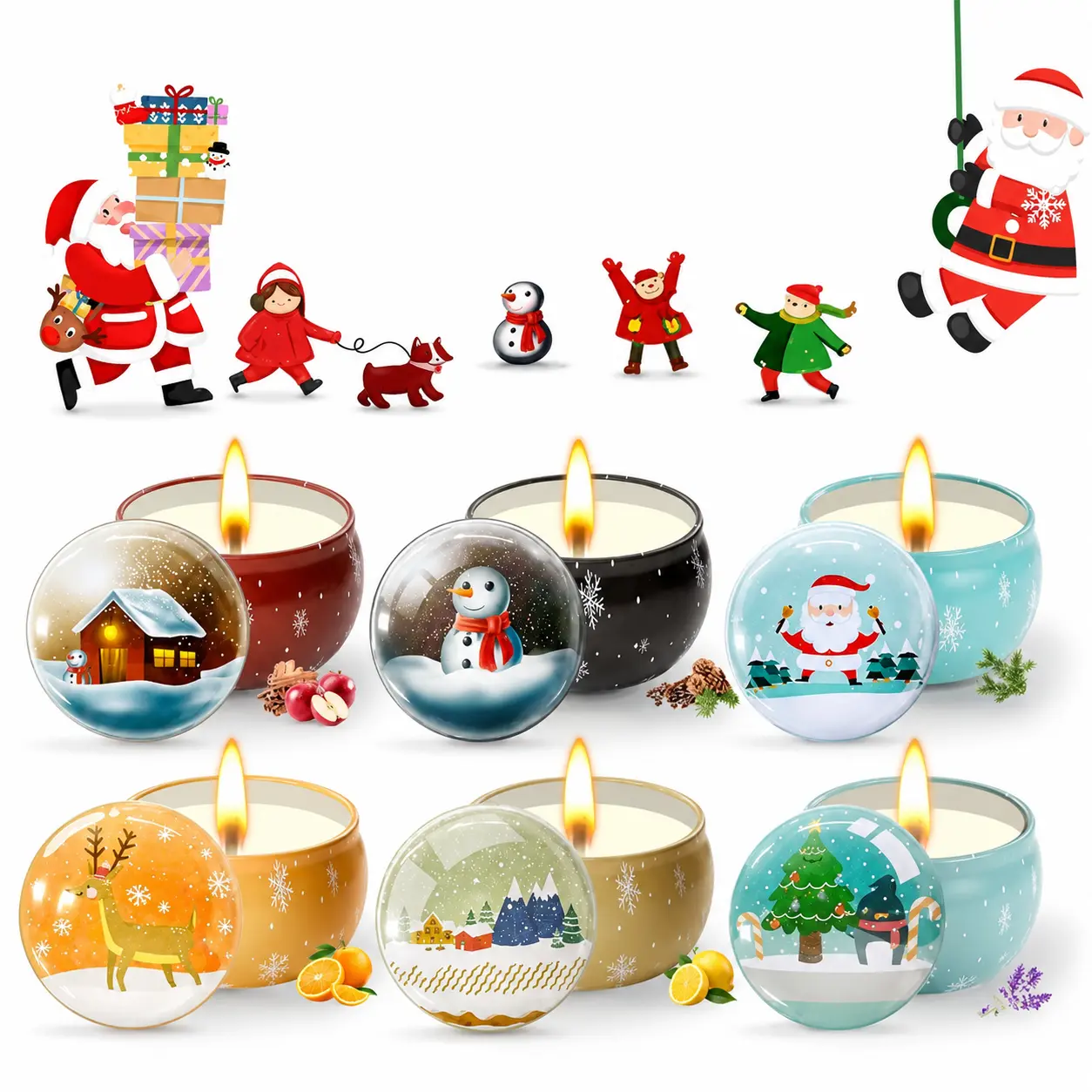 Christmas Scented Candle Gift 6 Pack, Christmas Candles for Home Scented, 100% Natural Soy Wax Long Lasting Jar Aromatherapy Candle Gifts for Mother's Day