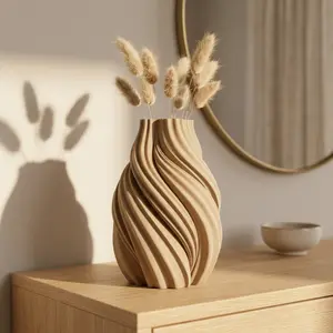 AURA Flow Vase – Modern Sculptural Wave Vase, 3D Printed Minimalist Decor, Japandi Style Textured Home Accent