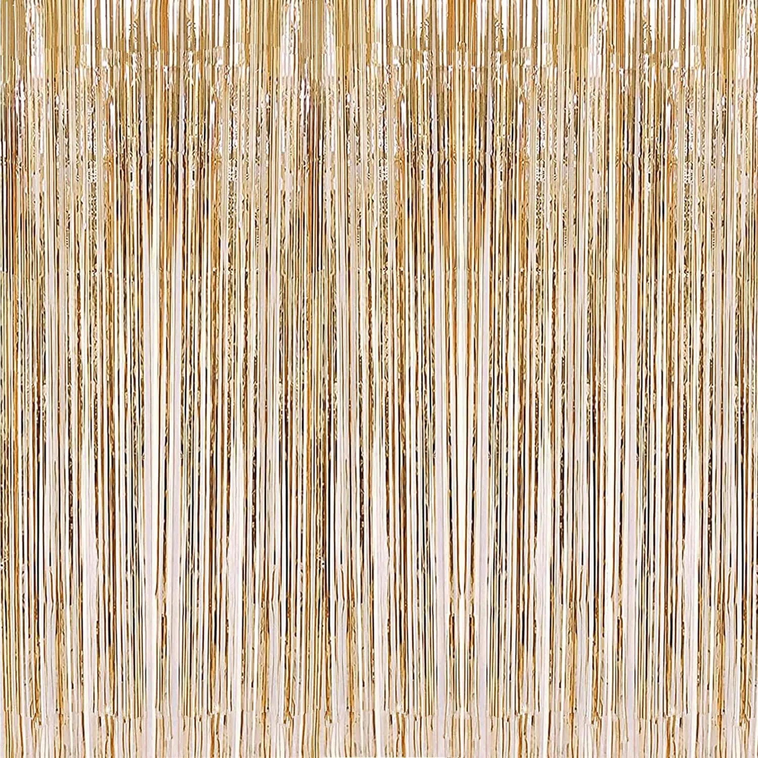 2-Pack Shiny Champagne Gold Metallic Tinsel Foil Fringe Wall Curtains, 3.2ft x 8.2ft Photo Booth Backdrop for Wedding, Birthday Camera Accessory Decorations