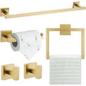5-Piece Bathroom Accessories Set Brushed Gold Bathroom Hardware Set SUS304 Stainless Steel  Wall Mounted Towel Bar Sets 23.6" Towel Rack for Bathroom, Brushed Gold
