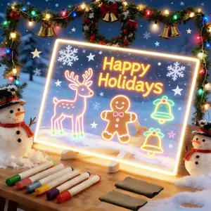 Medium (13.78×9.84in) LED light drawing board, LED light message board, comes with fluorescent color pens and a stand, suitable for daily notes, daily messages, drawing, office check-ins, planning, store daily sales lists, Christmas and birthday gifts