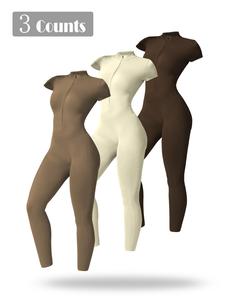 women's solid short sleeve half zip sports jumpsuit, sporty stand collar skinny jumpsuit for yoga gym workout, ladies sportswear for all seasons, gym clothing, yoga jumpsuits