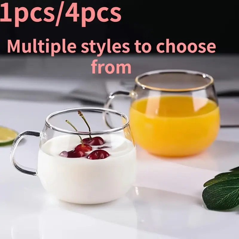 High Borosilicate Glass Breakfast Cup Set, Transparent Milk Coffee Mug with Handle, Thickened Home Use, Microwave Safe, Holiday Gift, Drinkware
