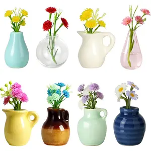 8 Pieces Mini Ceramic Glass Vase Refrigerator Magnets With Small Flower Arrangement Magnets, Kitchen Refrigerator Magnets, DIY Decorative Ornaments, Cute Office  Suitable For Girls ellipse mirrors home decoration bouquet