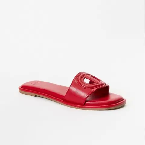 JUSTFAB Women's Faux Leather 0.25in (approx. 0.25 inches, 0.6cm) Flat Slip-On Sandals - Round Toe Cutout Design, Breathable, Elegant Chic Style, Daily Fashion Footwear, Casual Dressy Walking Shoes